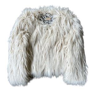 MOTHER Brand The Boxy Cropped Faux Fur Jacket Ivory Floral Lining Sz M WORN ONCE